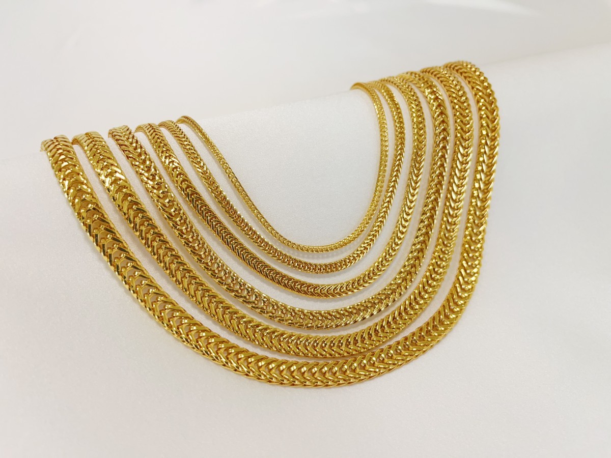 18K Yellow Gold 2mm-7mm Franco Square Box Chain Necklace Men Womens 18″- 28″