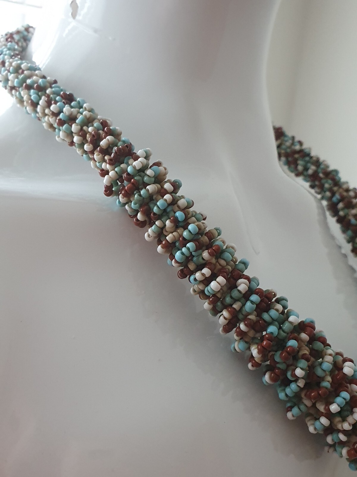 Blue White Brown Twisted Seed Bead None Metal Tribal Ethnic Adjustable Necklace