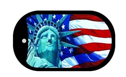 Statue of Liberty American Flag Aluminum Metal Dog Tag Pendant Necklace