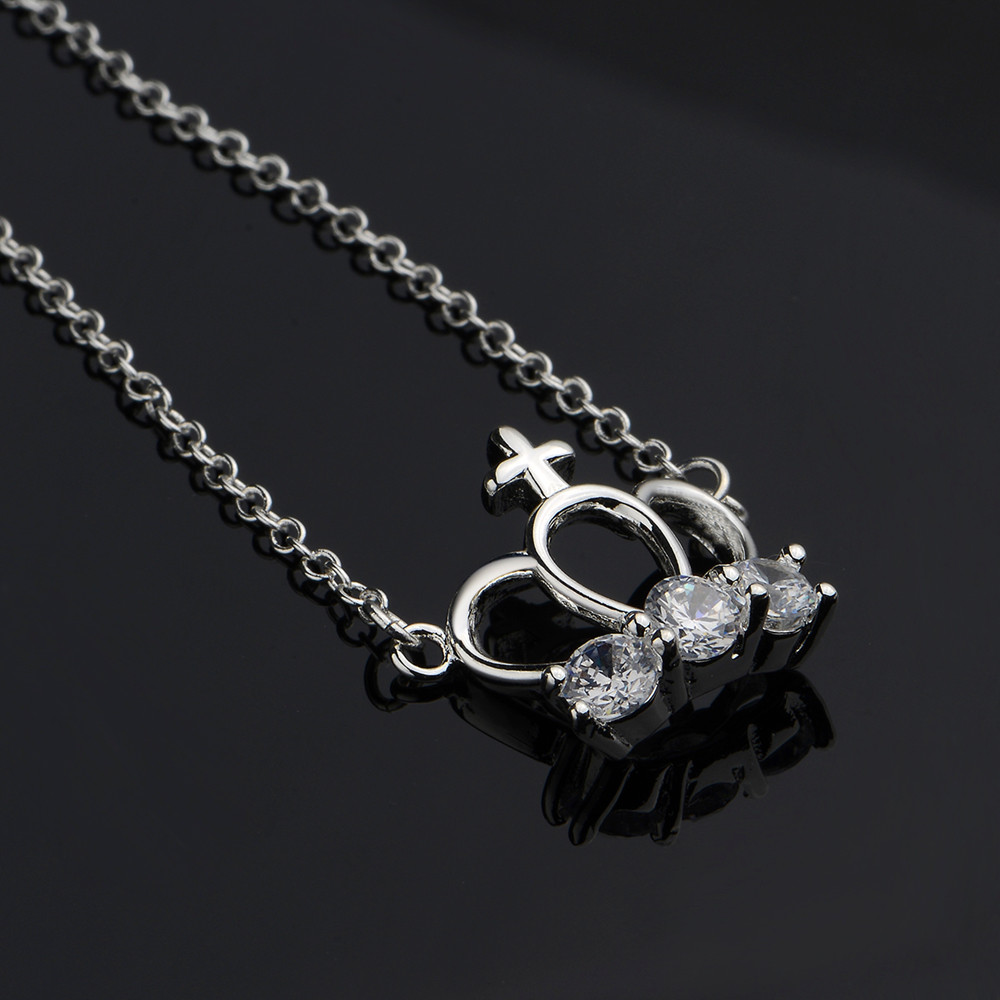 Elegant 925 Sterling Silver Filled Water Crown CZ Pendant Woman Necklace N-A597