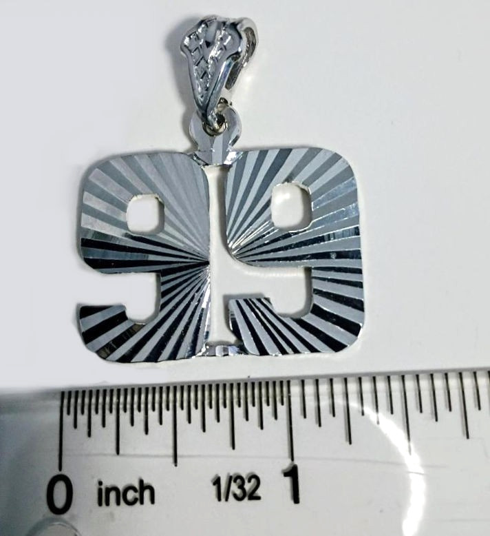 NUMBER 99 PENDANT BRIGHT SILVER RHODIUM PLATED PLAYER NUMBER ALL SPORTS