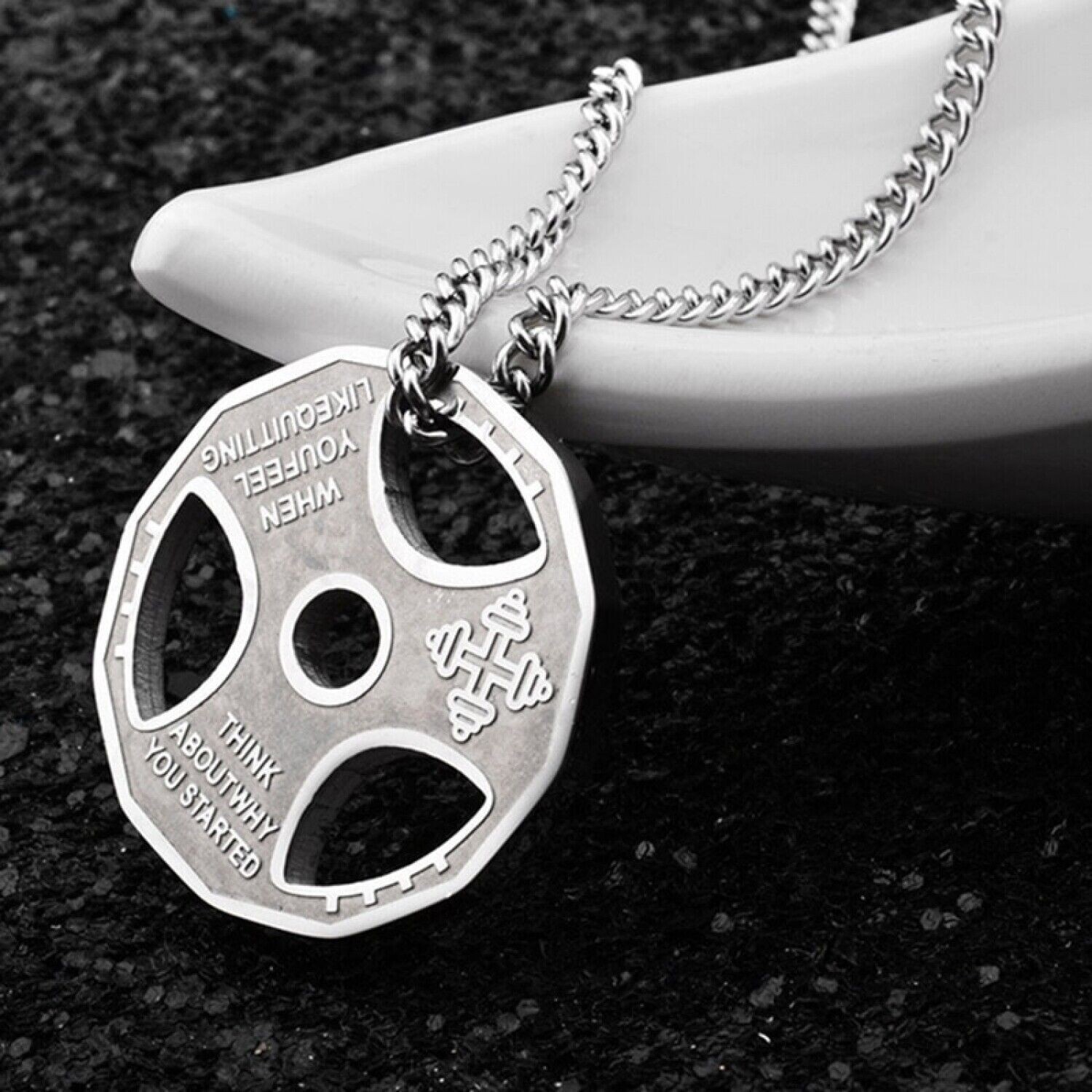 Weight Plate Gym Bodybuilding Fitness Sport Jewelry Necklace Silver