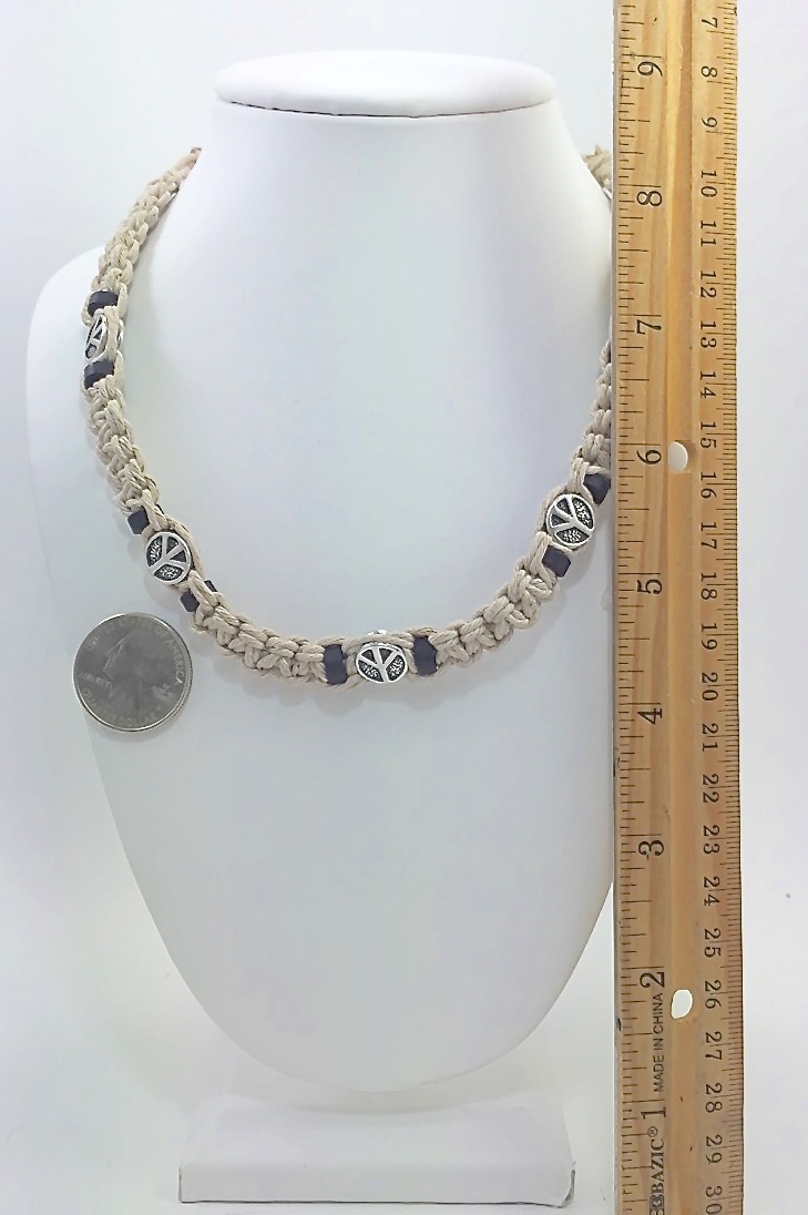 Hemp Necklace with Peace Signs Surfer Style Adjustable 14″ , 16″ , or 18 inches