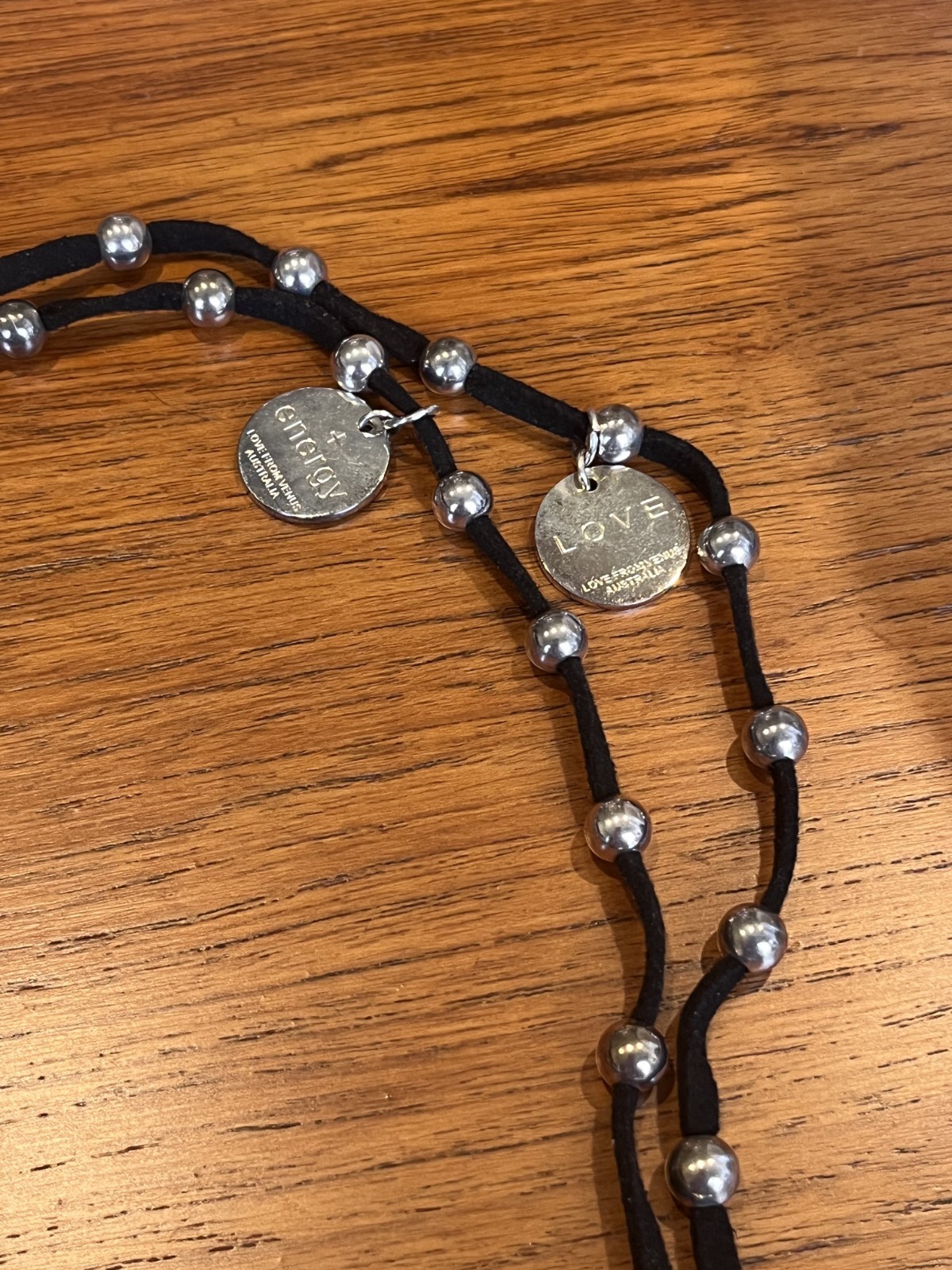 Vintage Love From Venus Australia Leather/Silver Plate Lariat Necklace