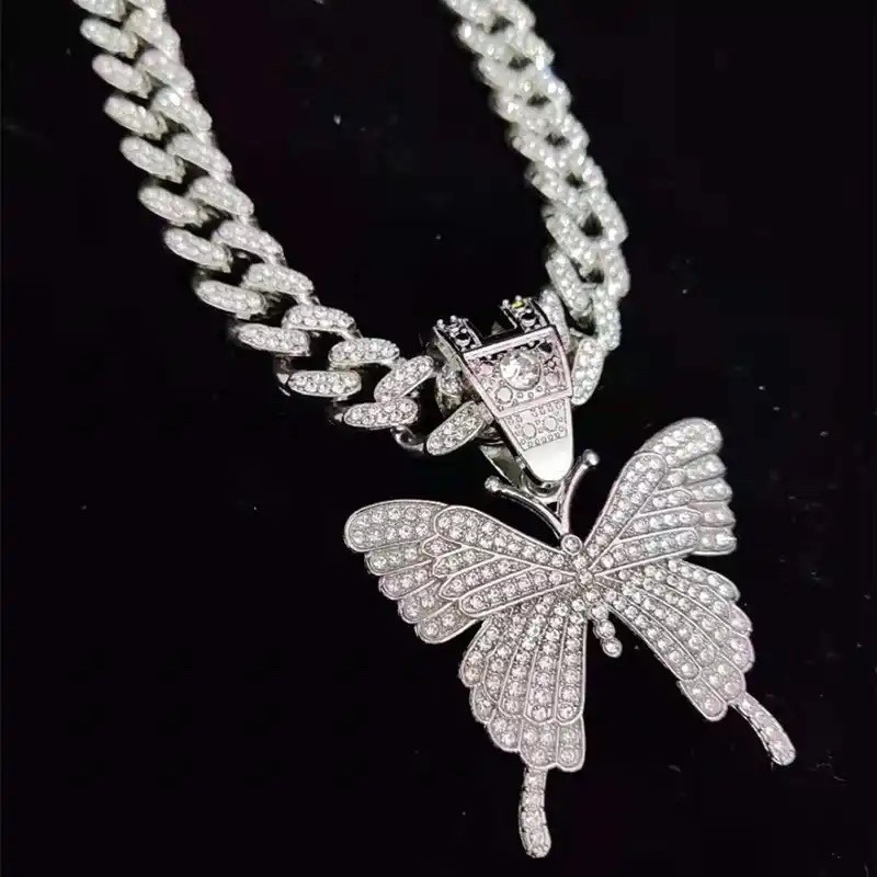 14K White Gold Plated CZ’s Iced Out Butterfly Charm With 14MM Bail (No Chain)