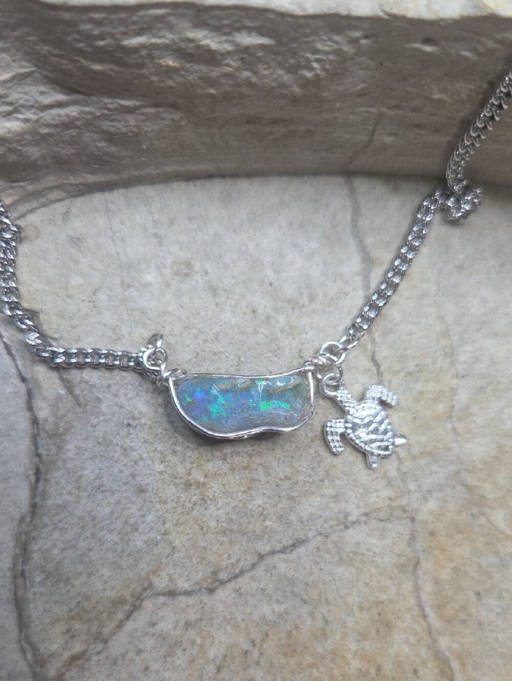 Handmade Ethiopian Oppal Wire Wrapped Necklace With Turtle