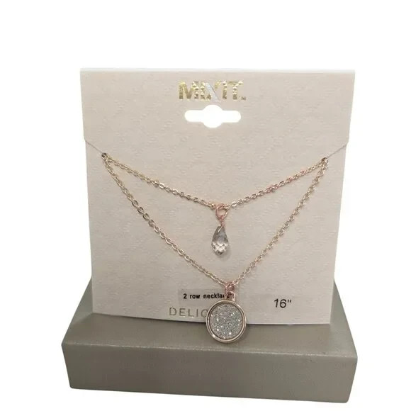 Mixit Women’s Double Layered Rose Gold Plated Charm Pendant Necklace NWT