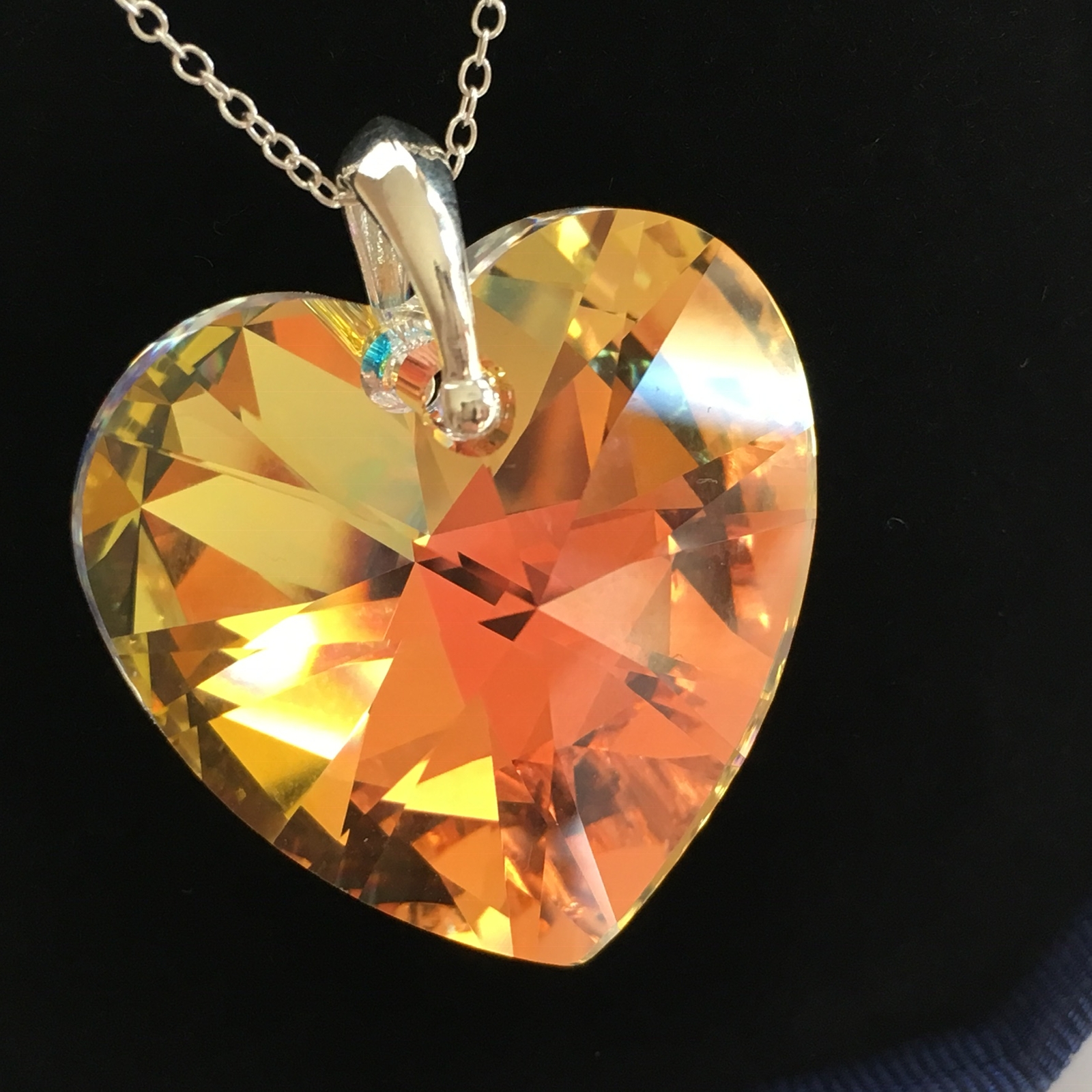 925 Silver Large 28mm AB Heart Necklace Pendant Made With Austrian Crystals