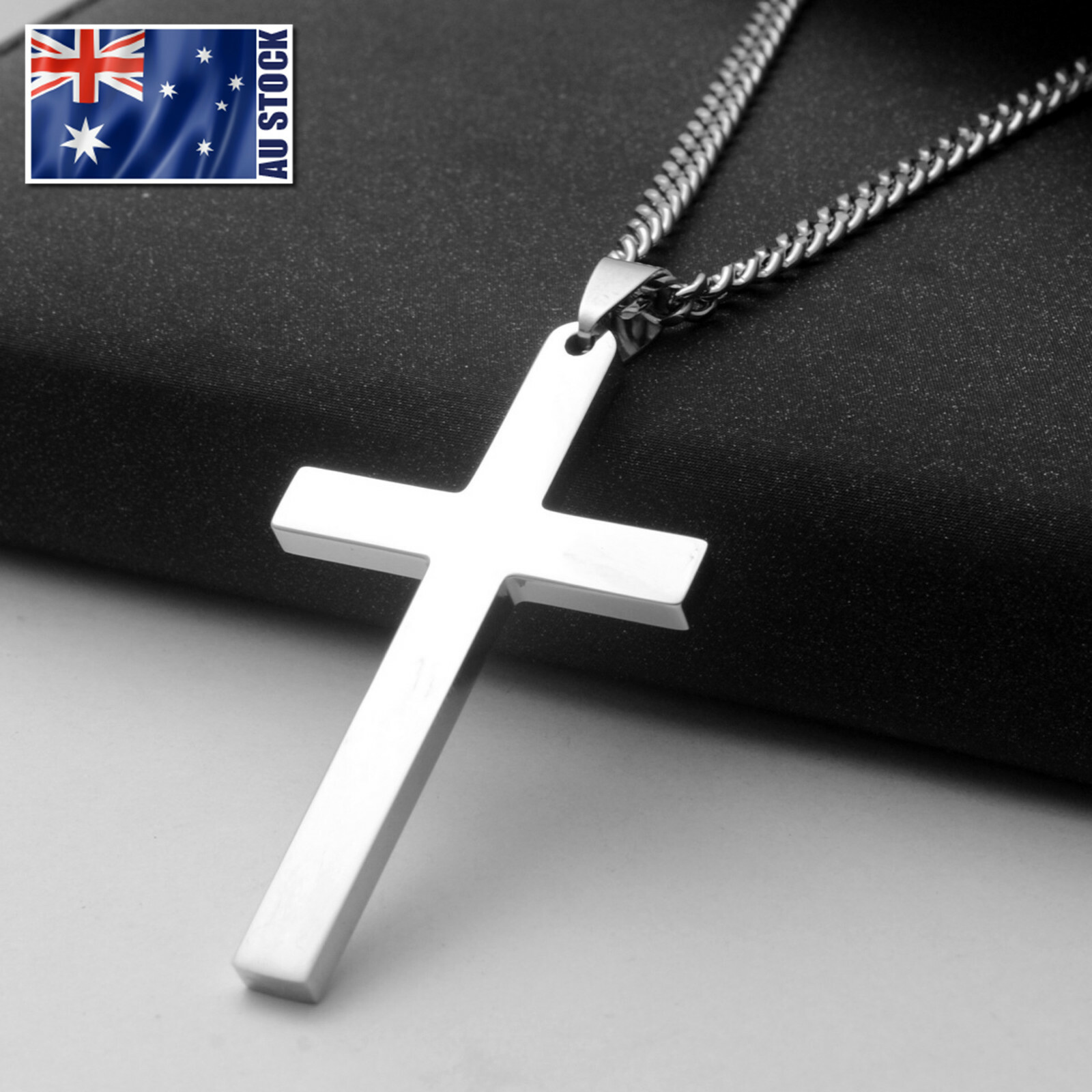 Stainless Steel Plain Silver Jesus Cross Crucifix Pendant Necklace Mens & Womens