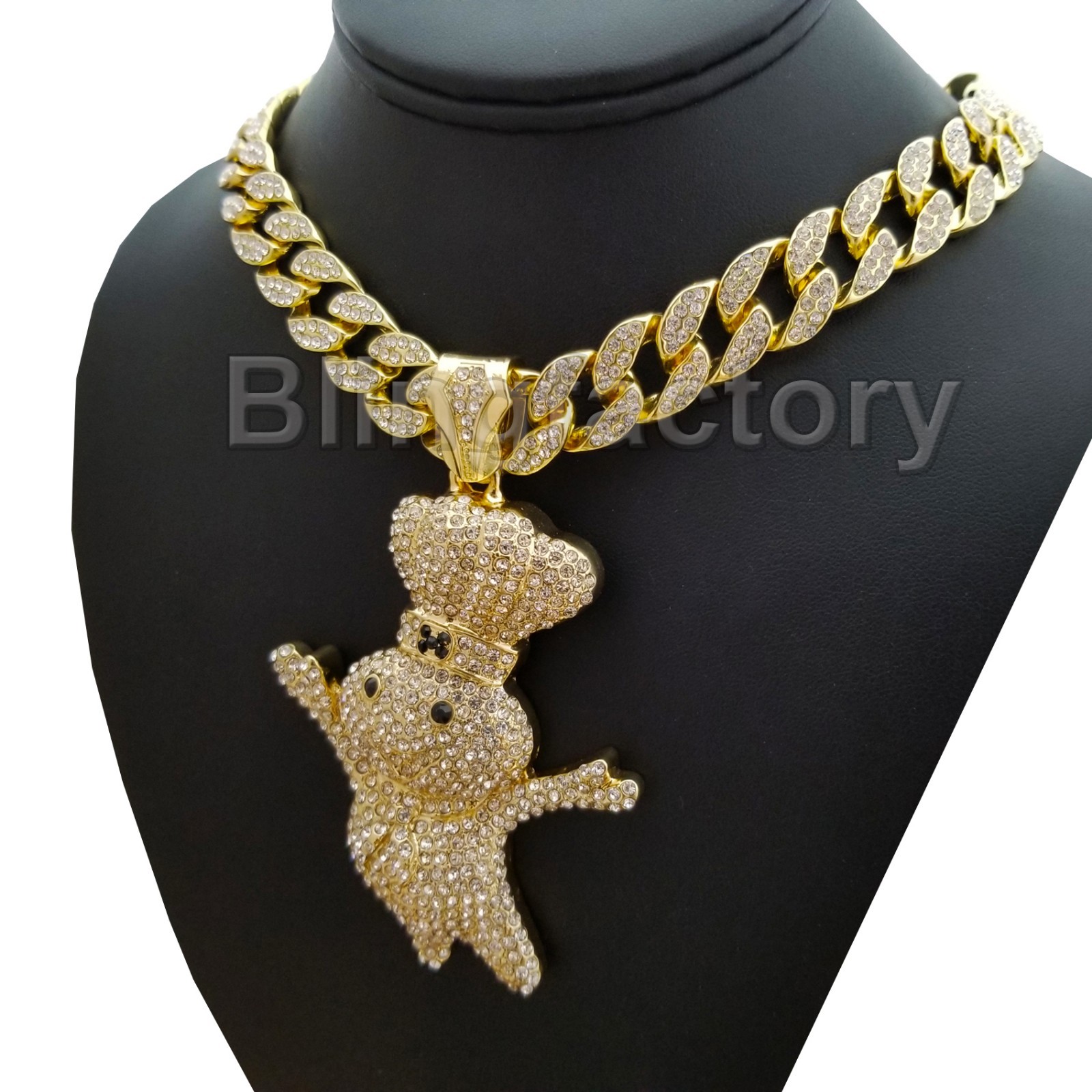 Hip Hop Large DOUGHBOY Pendant & 18″ Iced Cuban Choker Chain Fashion Necklace