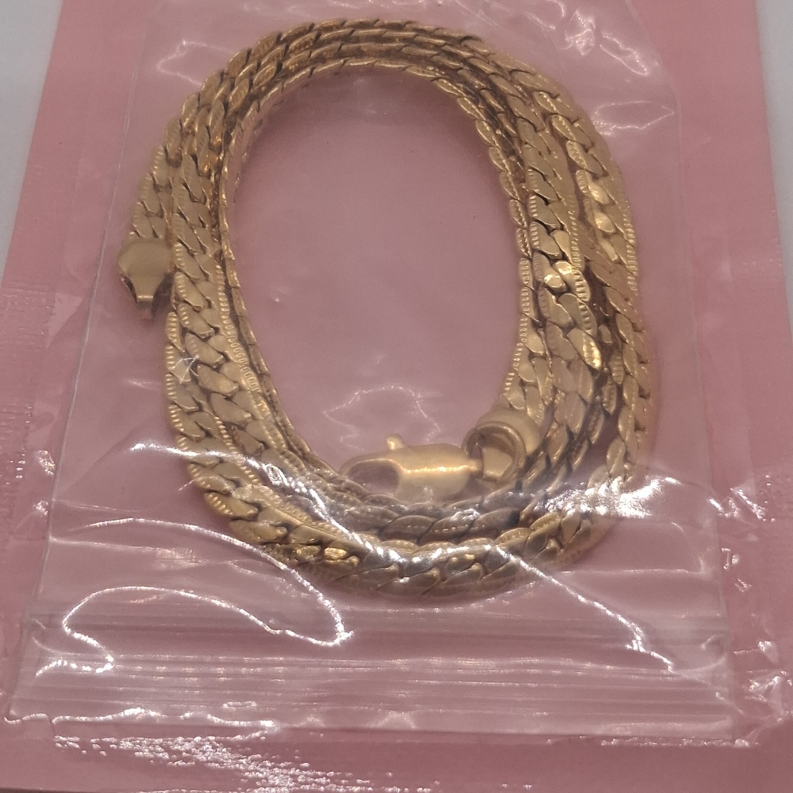 Golden Flat Herringbone Chain Necklace 24 Inch 60cm Snake Bone Link Men Women