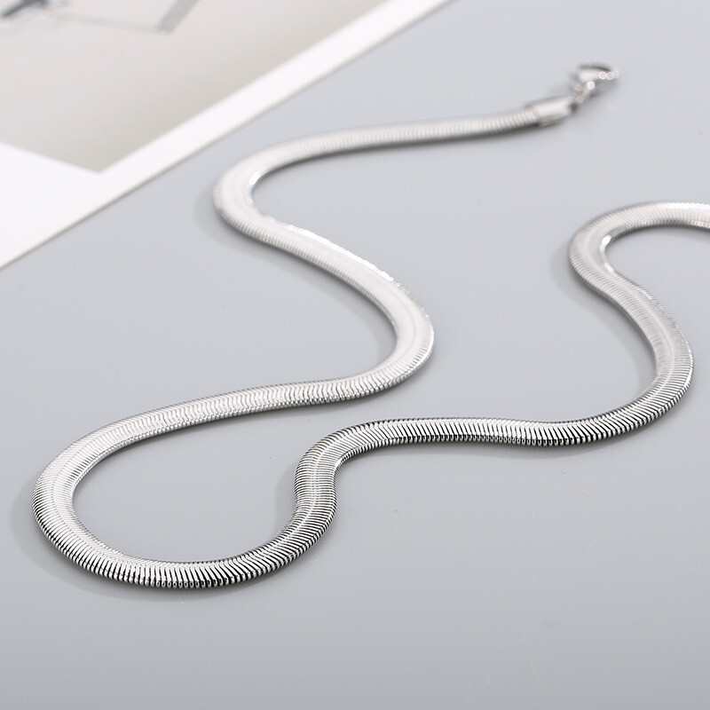 8mm 24” Large Silver Collar Stainless Steel Flat Snake Chain Necklace For Mens
