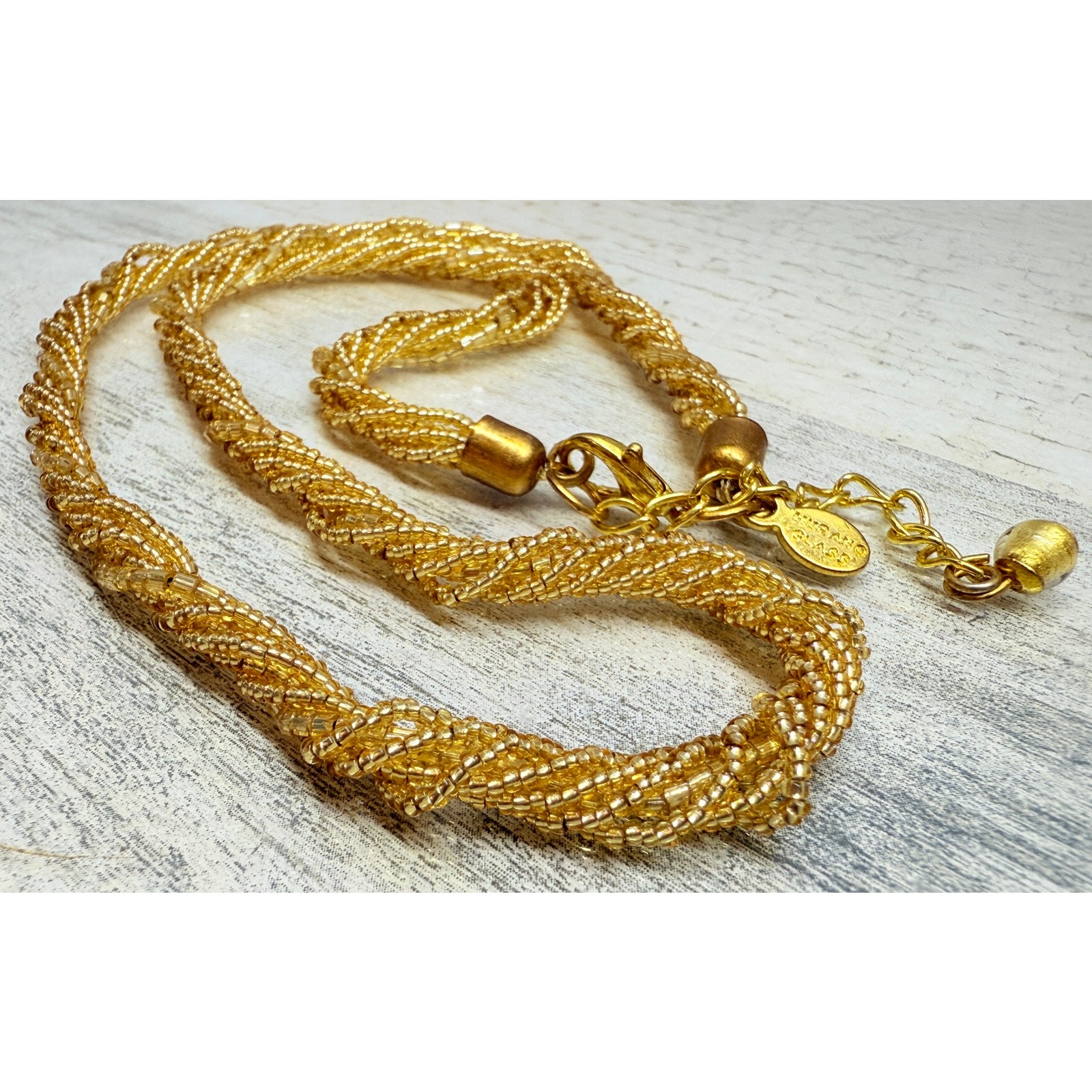 NWOT Italian Murano Glass Gold Tone Beaded Chain Necklace