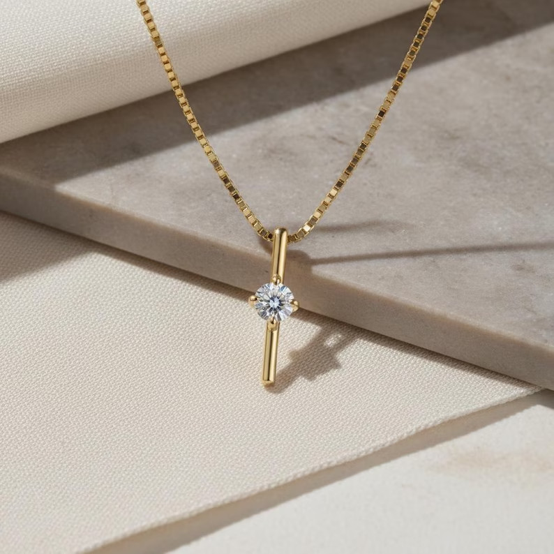 2.0Ct Round Cut Bar Pendant Necklace Simulated Diamond In 14k Yellow Gold Plated
