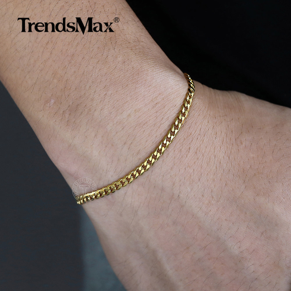 3/5/7/9/11mm Gold Plated Stainless Steel Curb Cuban Chain Necklace/Bracelet Men