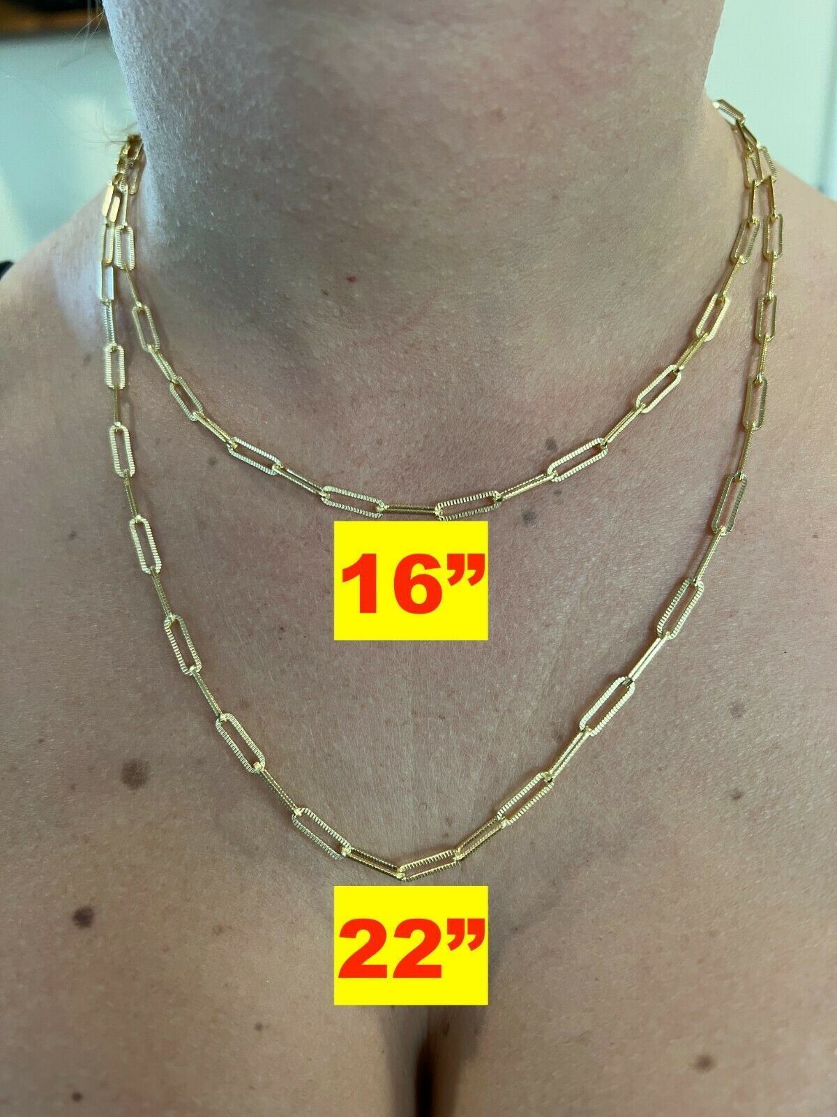 14k Gold Plated Silver Paperclip Chain 3.5mm Diamond Cut Necklace Italy Layered