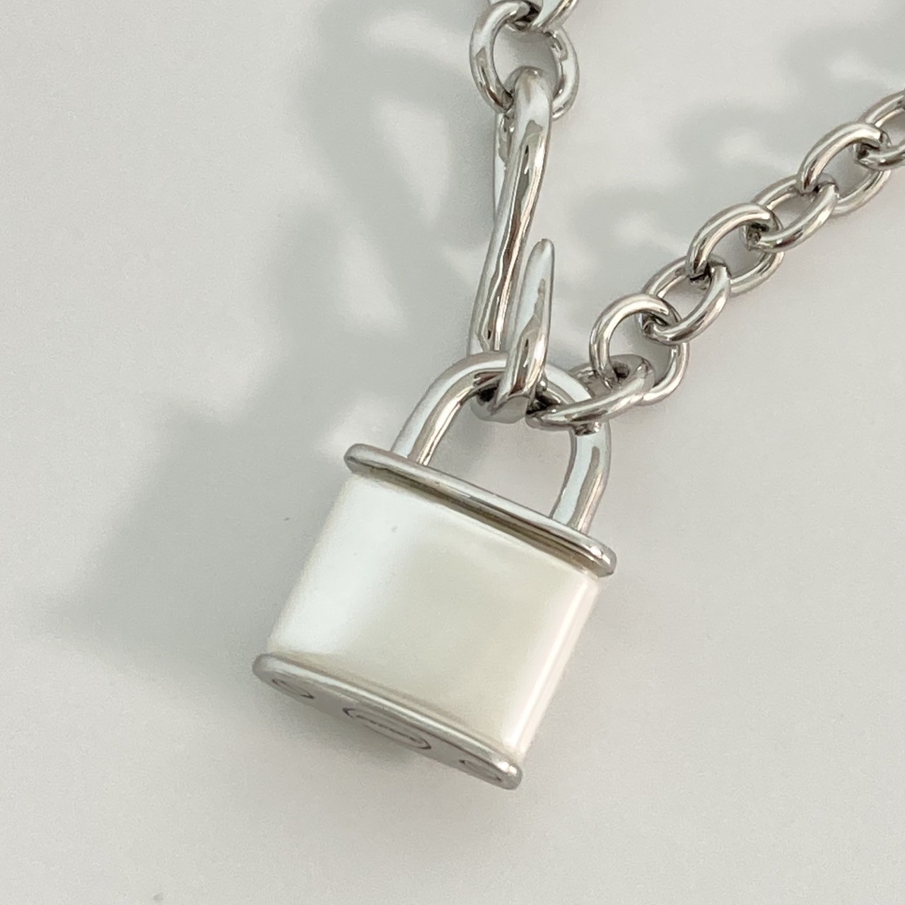 Vivienne Westwood Necklace Padlock Silver White 40.5cm 1.8×1.3 drawstring NO BOX