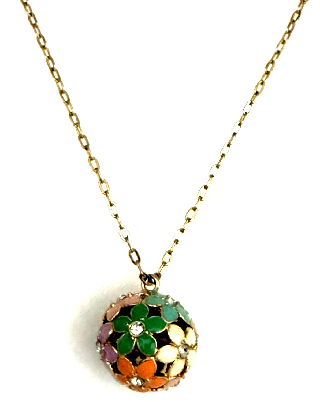 J. Crew 30″ Multicolor Enamel Daisy Flower Ball Pendant Gold Tone Necklace