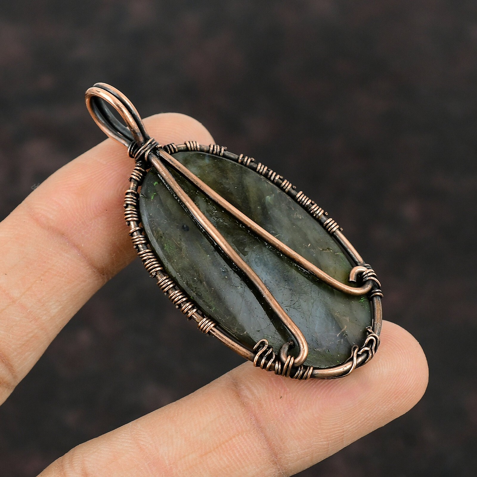 Gift For Her Copper Labradorite Jewelry Wire Wrapped Tree Of Life Pendant 2.36″