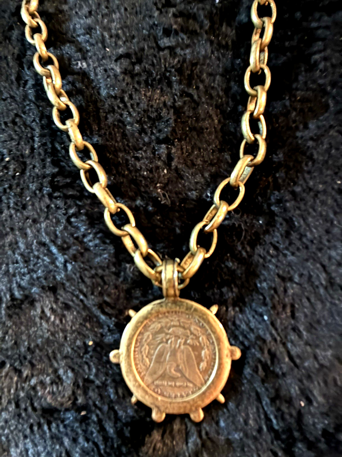 Designer VB & CO Large Coin Pendant Matte Gold Necklace￼