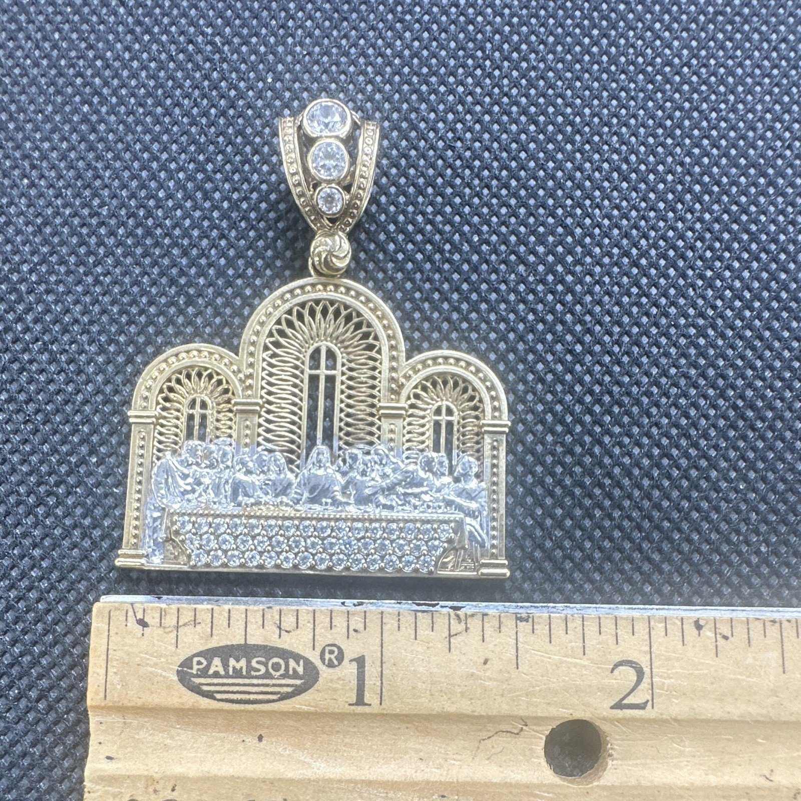 10k solid Yellow Gold Religious Pendant Round White CZ Bezel, prong setting