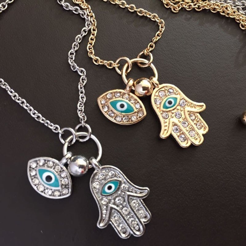 Women’s Fashion Jewelry Silver Gold Evil Eye Hamsa Hand Pendant Necklace 64-2