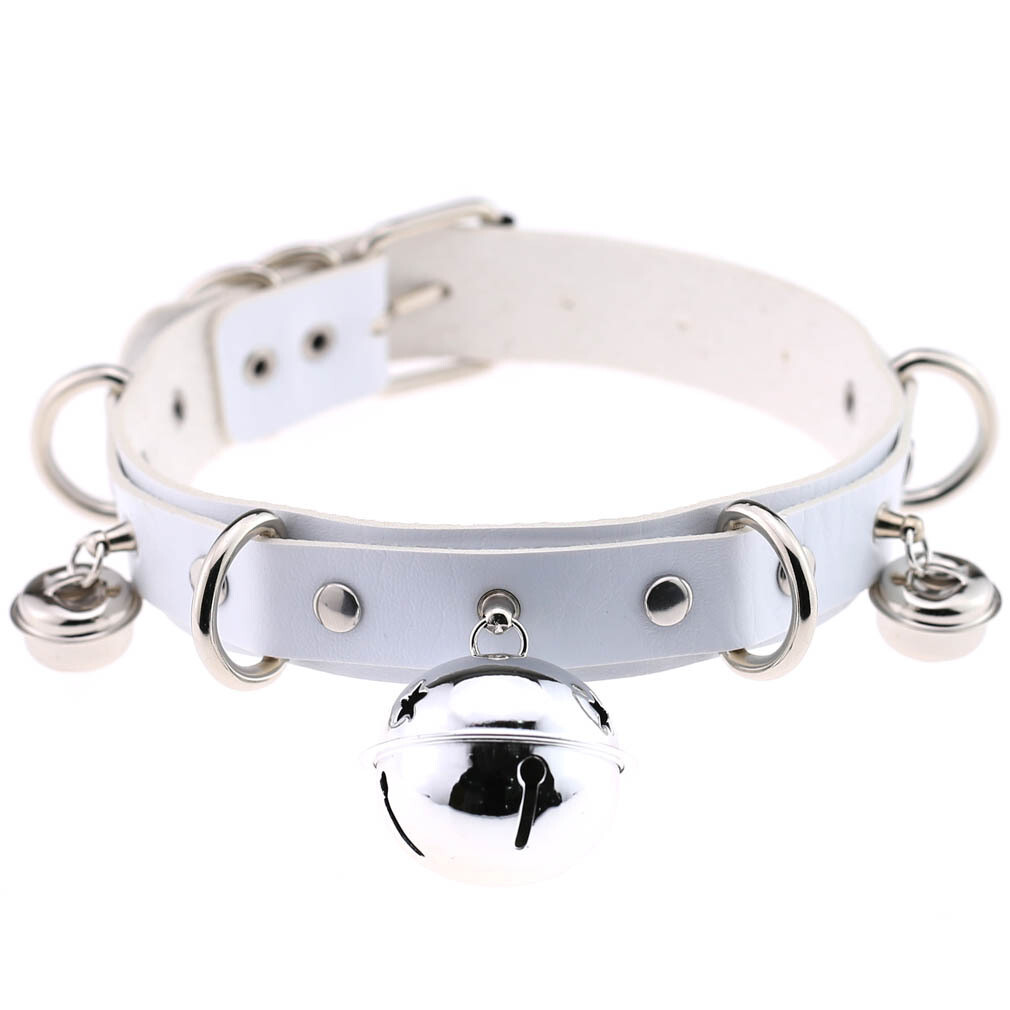 Allacki Punk Leather Choker Necklace Multilayer Bells Metal Chocker Collar
