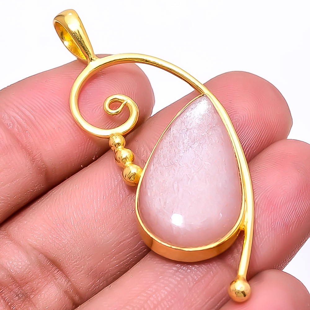 Moonstone – Sri Lanka Gold Plated Gemstone 925 Sterling Silver Pendant 2.11″ P42