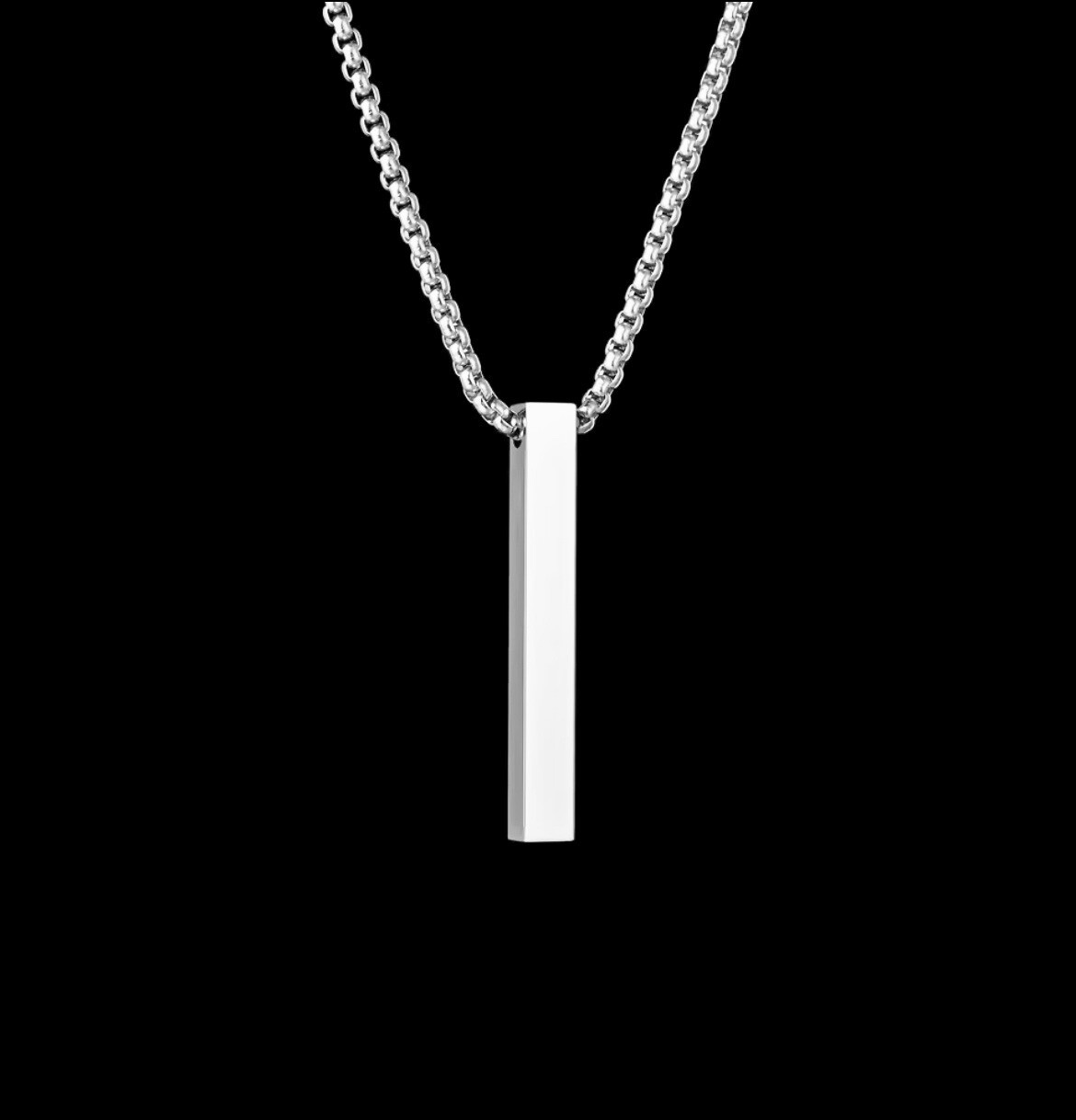 Minimalist Bar Pendant Necklace Stainless Steel 24” Chain Gold Silver Black