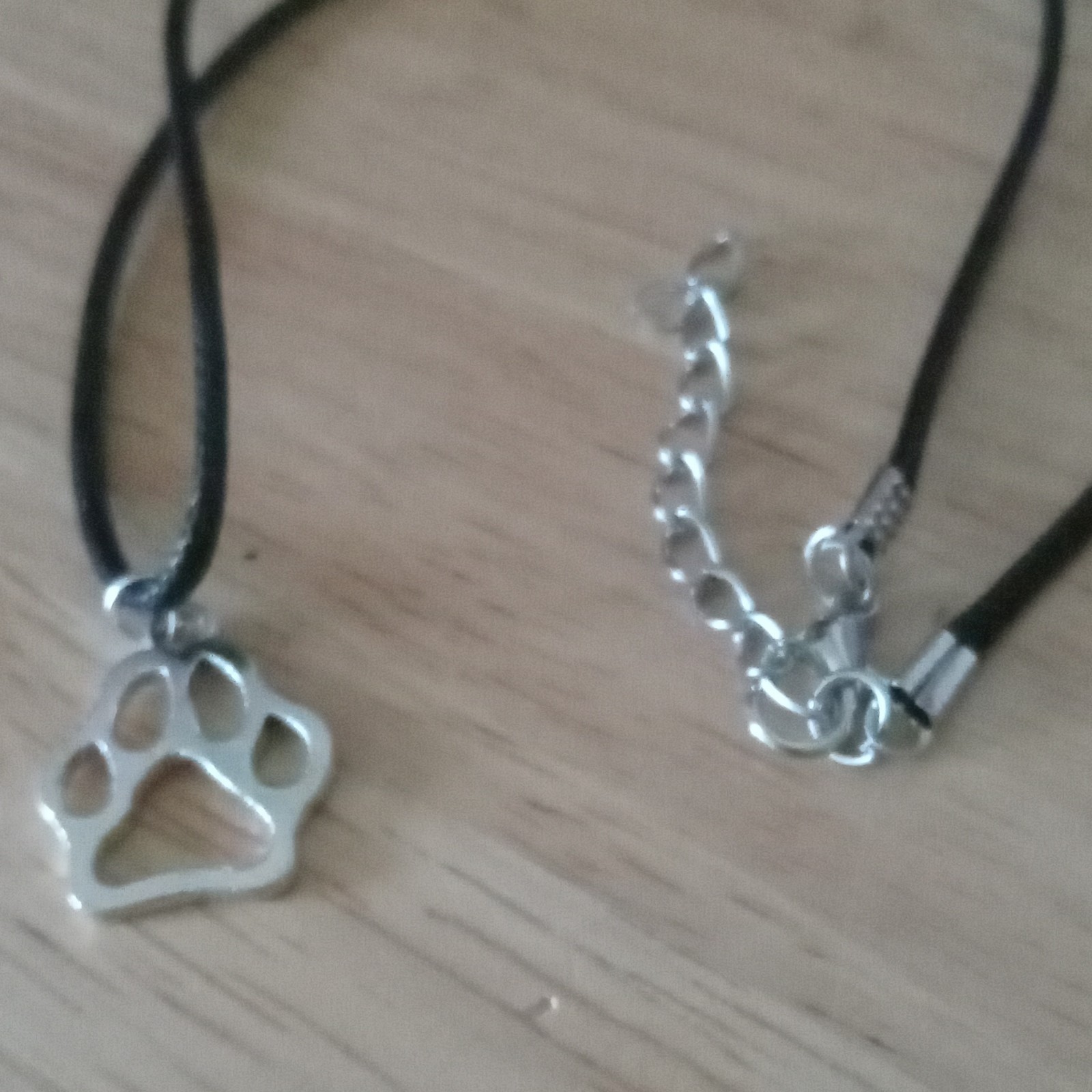 Paw Print Charm Pendant Necklace Adjustable Black Cord Silver Tone, Lobster