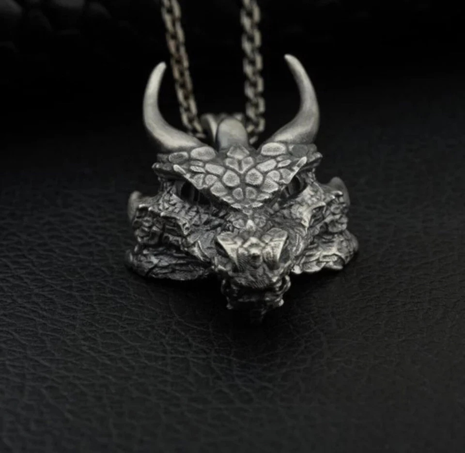 Men’s Fashion Jewelry Silver Dragon Viking Pendant Necklace 158