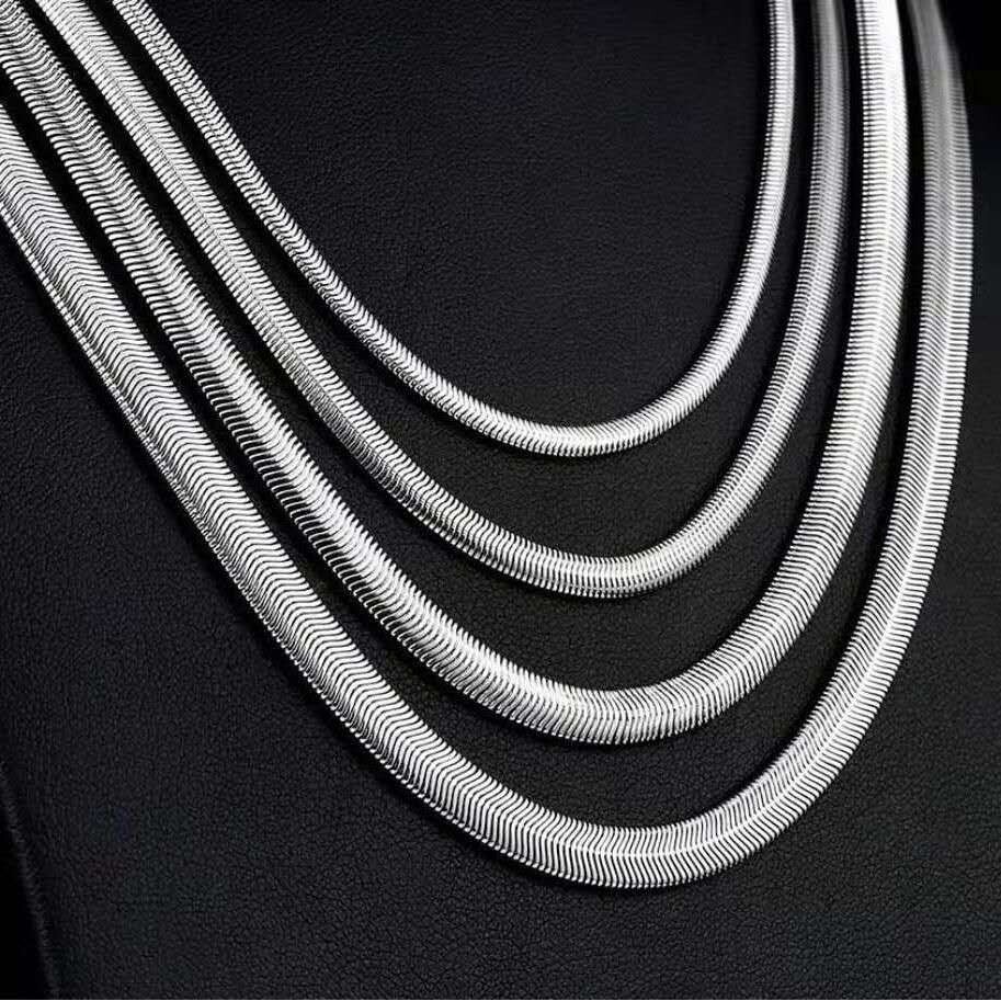 1.6-8mm Real Stainless Steel Silver Flat Snake Chain Necklace Unisex Men 18-36”