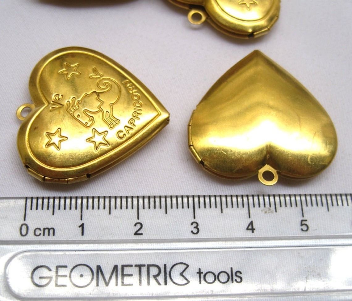 ONE SET of 12 Zodiac Signs Heart Locket 29mm Necklace Pendant Brass Findings
