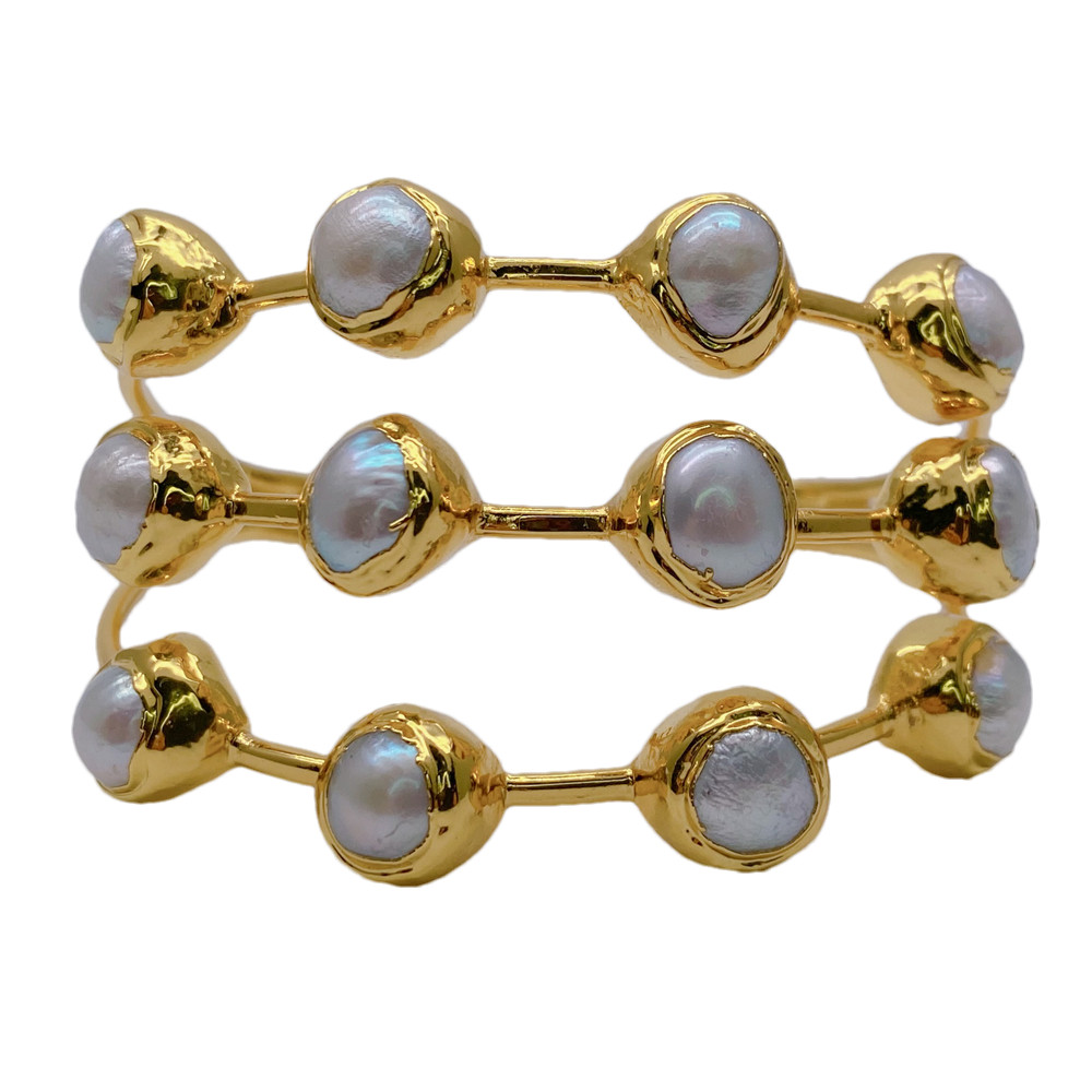 Muli Rows White Freshwater Pearl Bangle Bracelet Female Jewelry