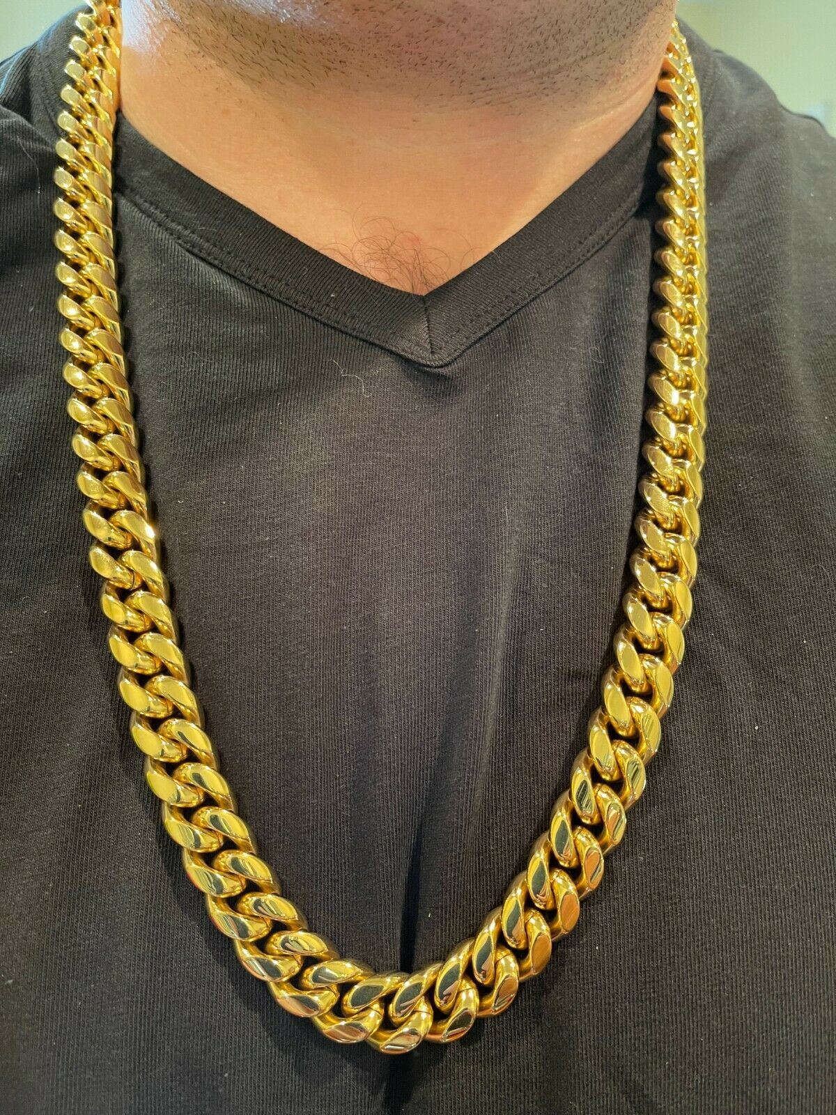 Miami Cuban Link Chain Real 18k Gold Plated Stainless Steel Necklace 14mm