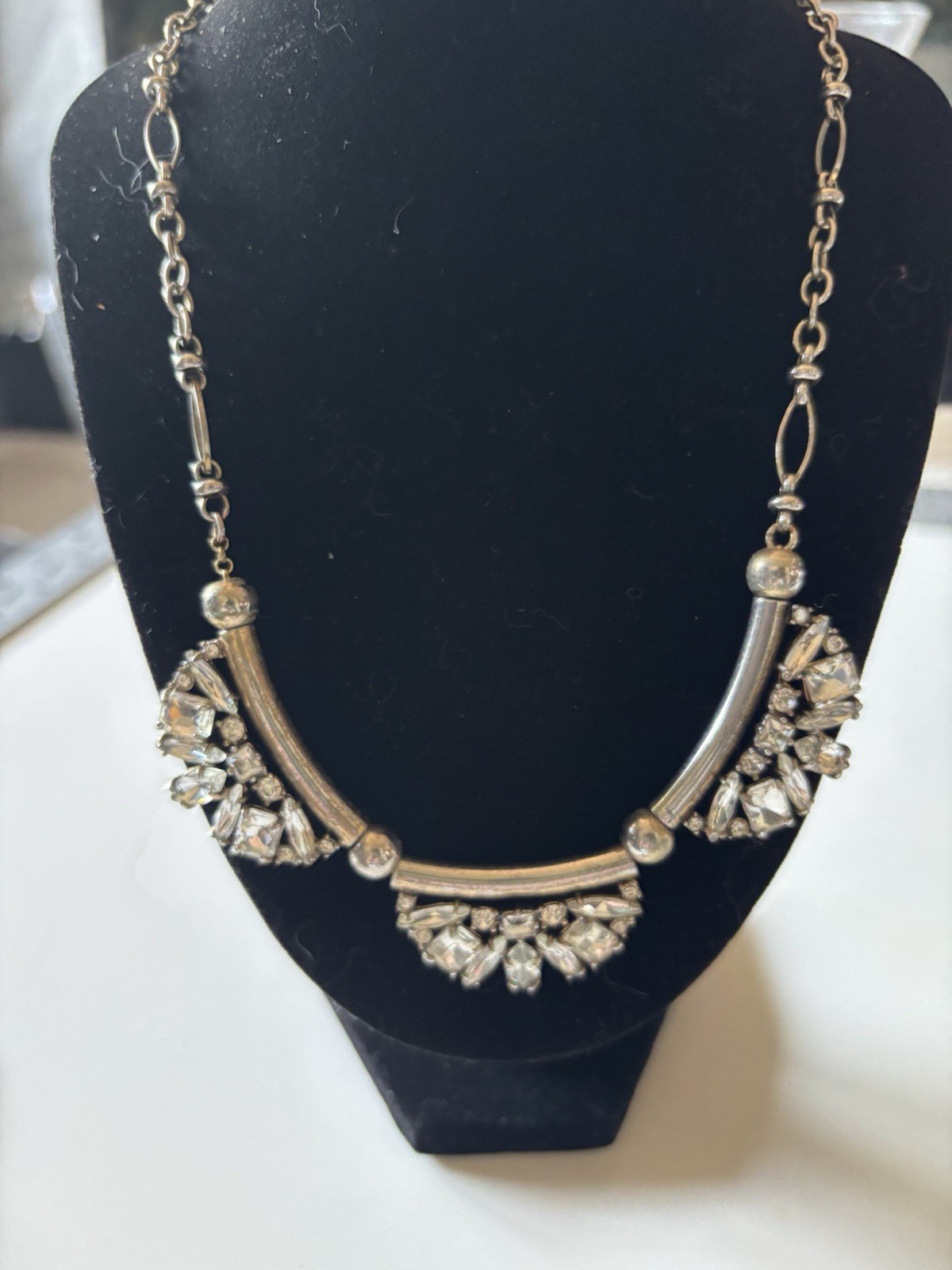 Banana Republic BR Antique Gold Tone Rhinestone Statement Bib Necklace