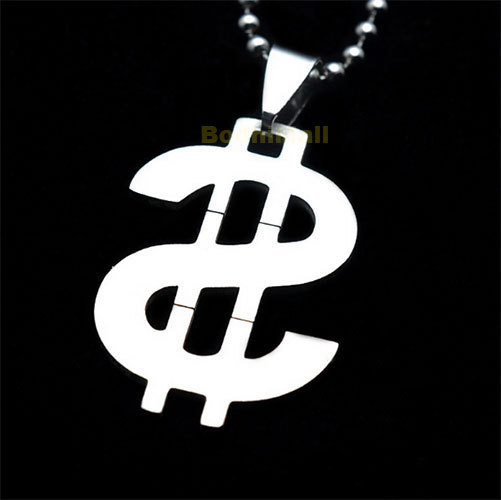 Stainless Steel Dollar Sign Charm Pendant Necklace