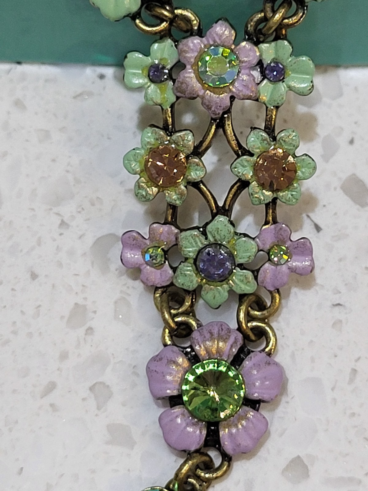 Vtg necklace, earring set Michael Morrison signed MX floral enamel with crystals