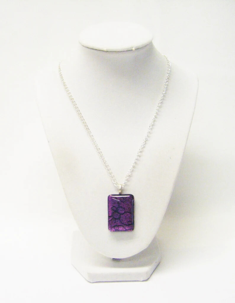 25x35mm Rectangle Purple Swirl Glass Pendant Necklace