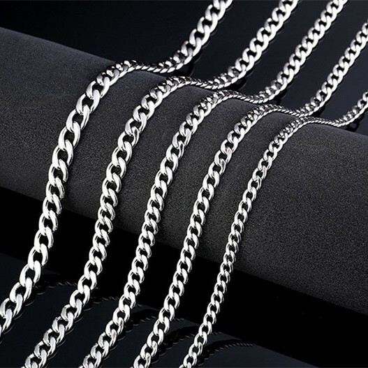 2-15mm Men’s 316L Stainless Steel Silver Curb Link NK Necklace Chain Wholesale