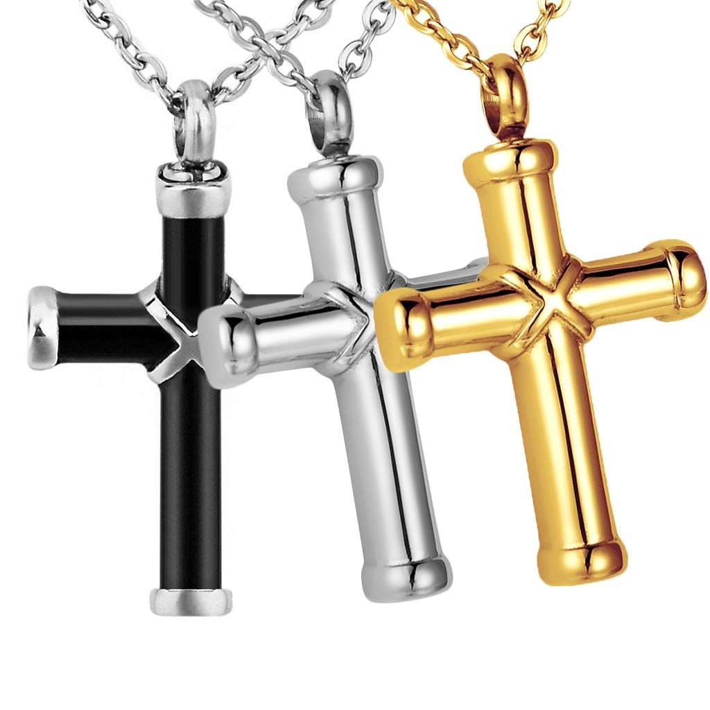 Stainless Steel Adult Unisex Figaro Chain Necklace Cross Pendant Memorial Gift