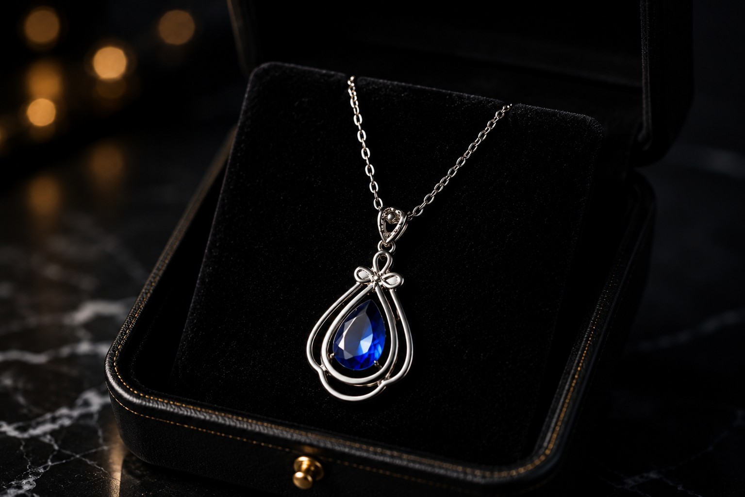 Silver Tone Blue Teardrop Pendant Necklace 18″ Chain Elegant Fashion Jewelry