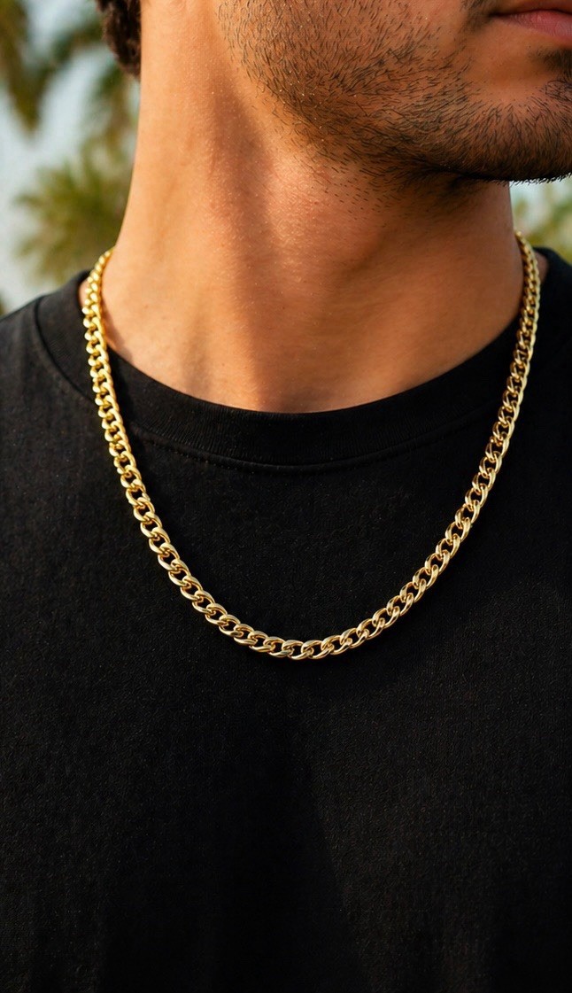 18K Yellow Gold Filled Cuban Link Chain 20″ 6mm Semi Flat Curb Necklace Unisex