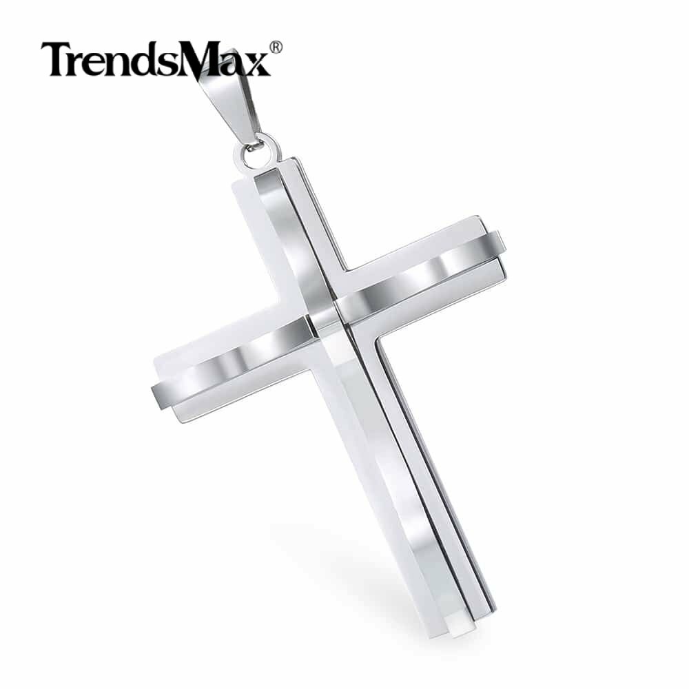 Silver Mens Cross Pendant Necklace 5mm 18-36” Stainless Steel Curb Cuban Chain