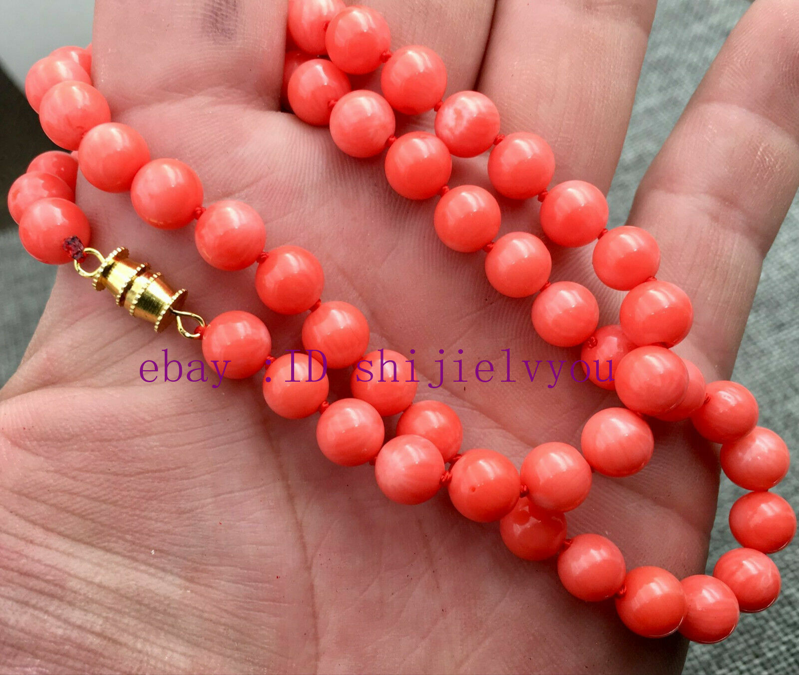 Natural 6-7MM Orange pink South Sea Coral Round Gem necklace 18 “