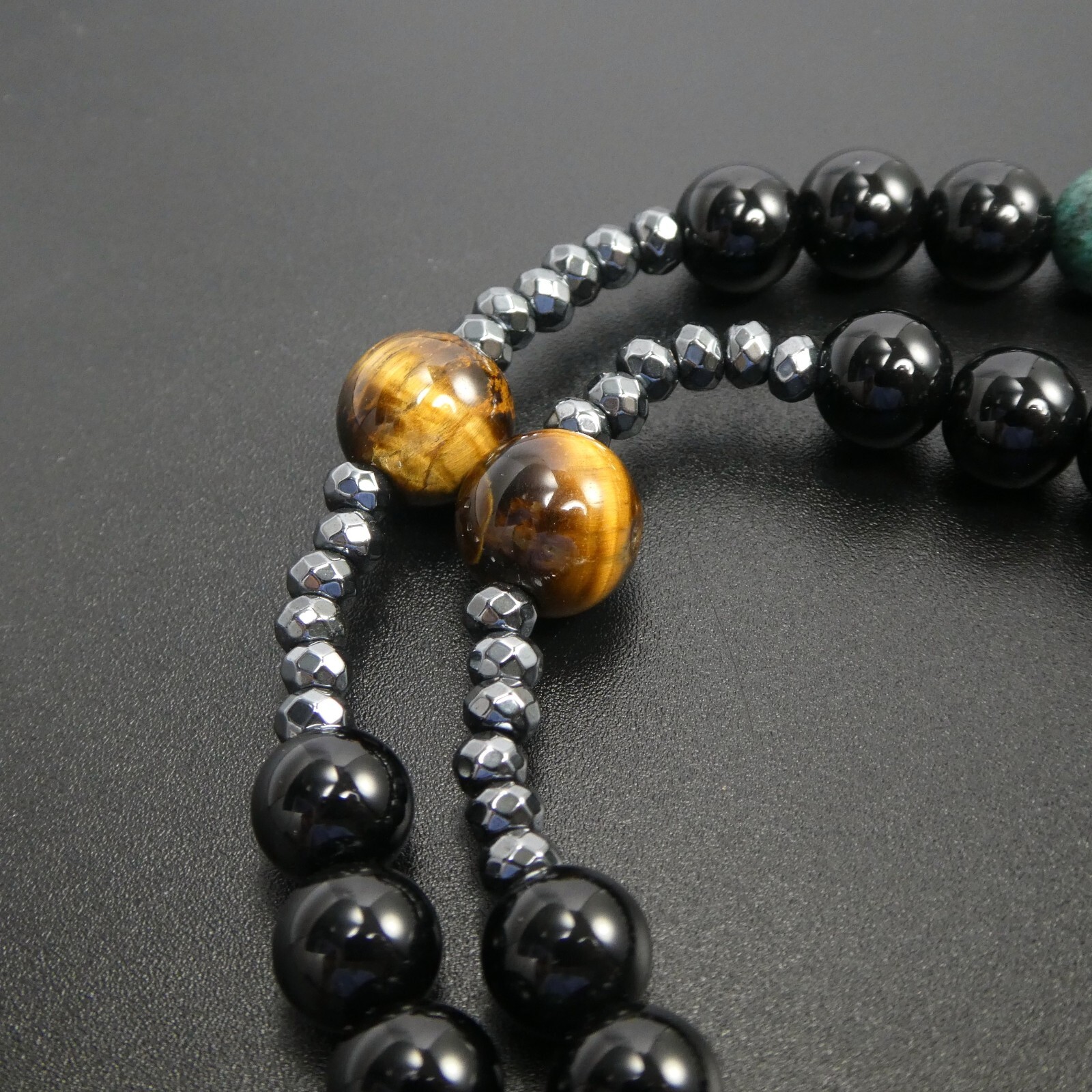 Black Obsidian Tiger Eye African Turquoise Black Hematite Cross Rosary Necklace