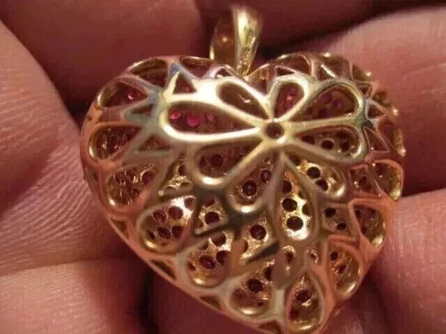 2Ct Round Cut Lab Created Pink Ruby Women’s Heart Pendant 14K Yellow Gold Plated