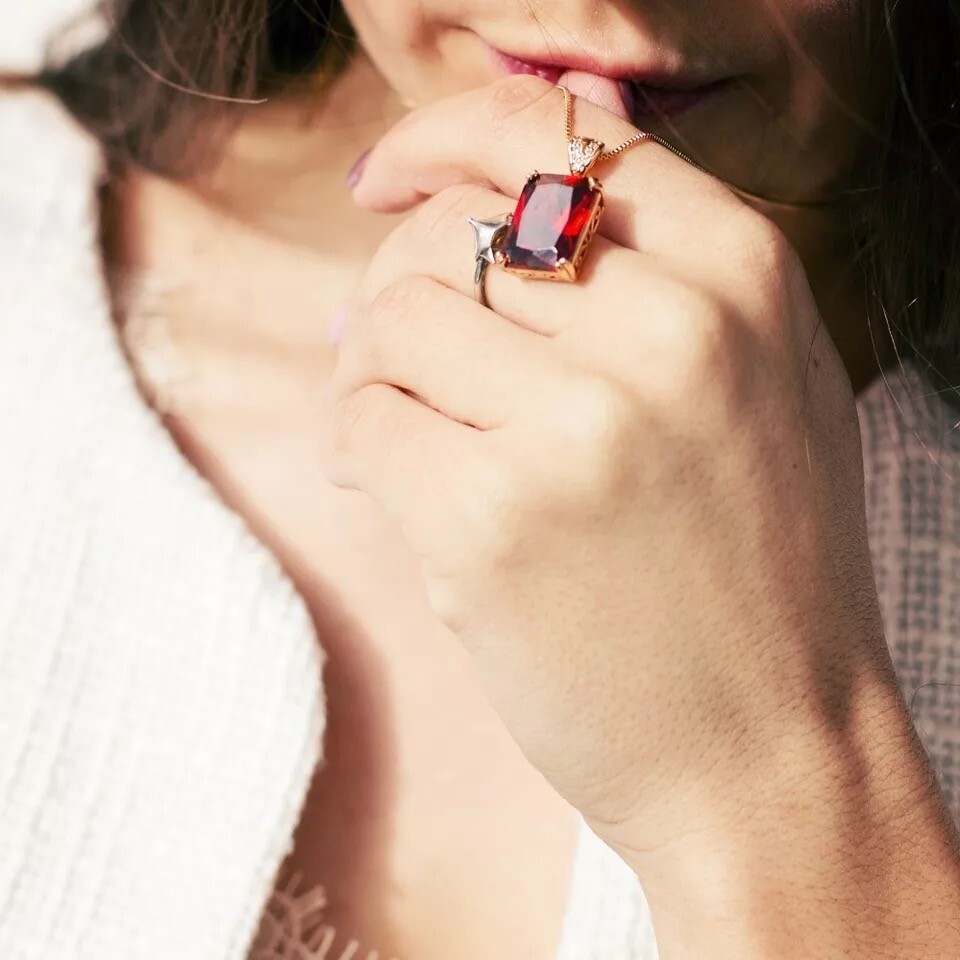 ZARD Emerald Cut Red Cubic Zirconia Pendant in 14K Gold Necklaces