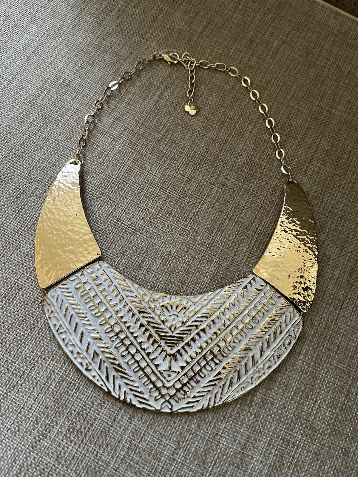 Gold & Silver Tone Bohemian Statement Bib Necklace 18in Adjustable Lobster