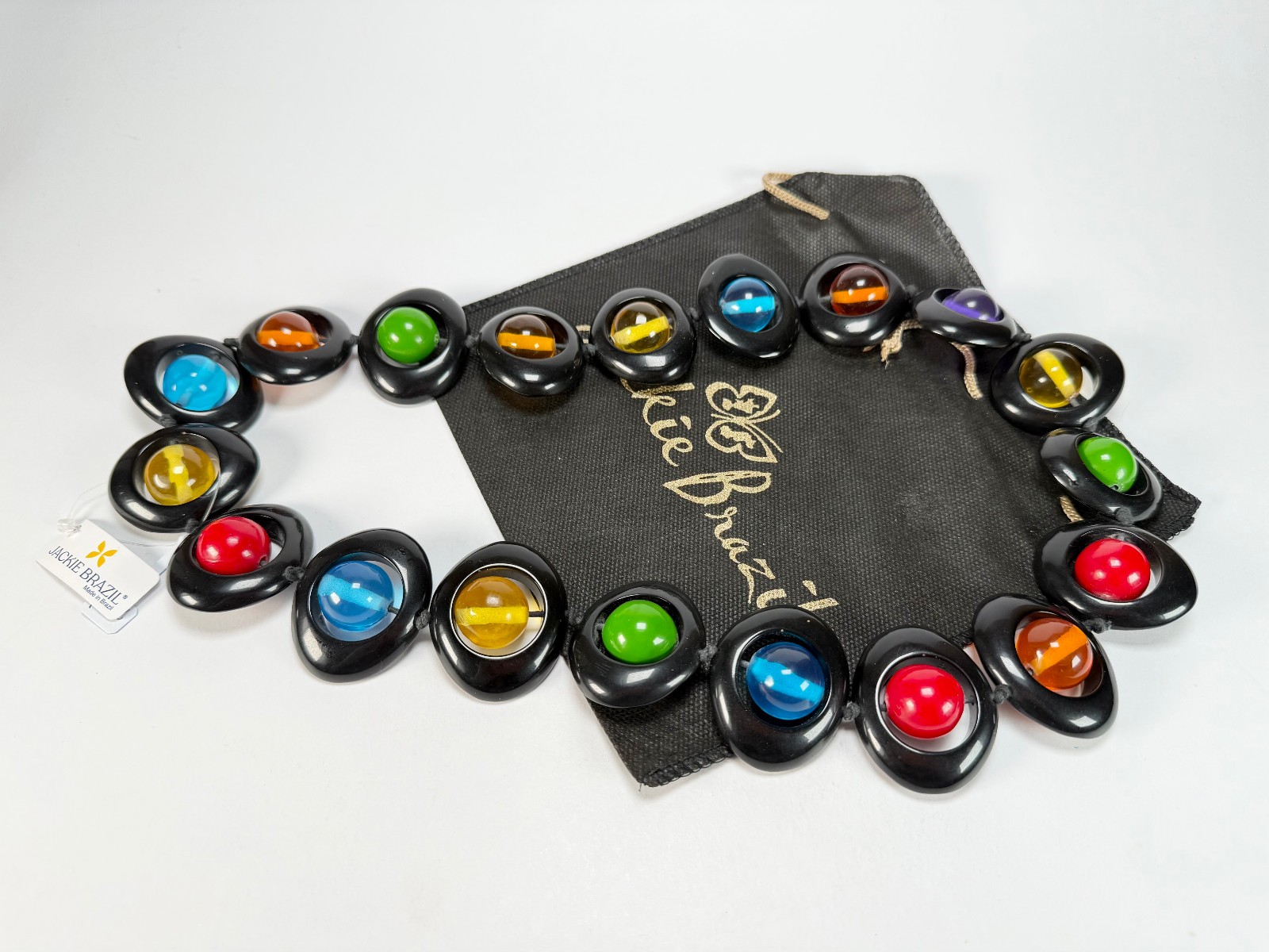 Jackie Brazil Saturn Black Transparent Summer Mix Disc / Ball Long 75cm Necklace
